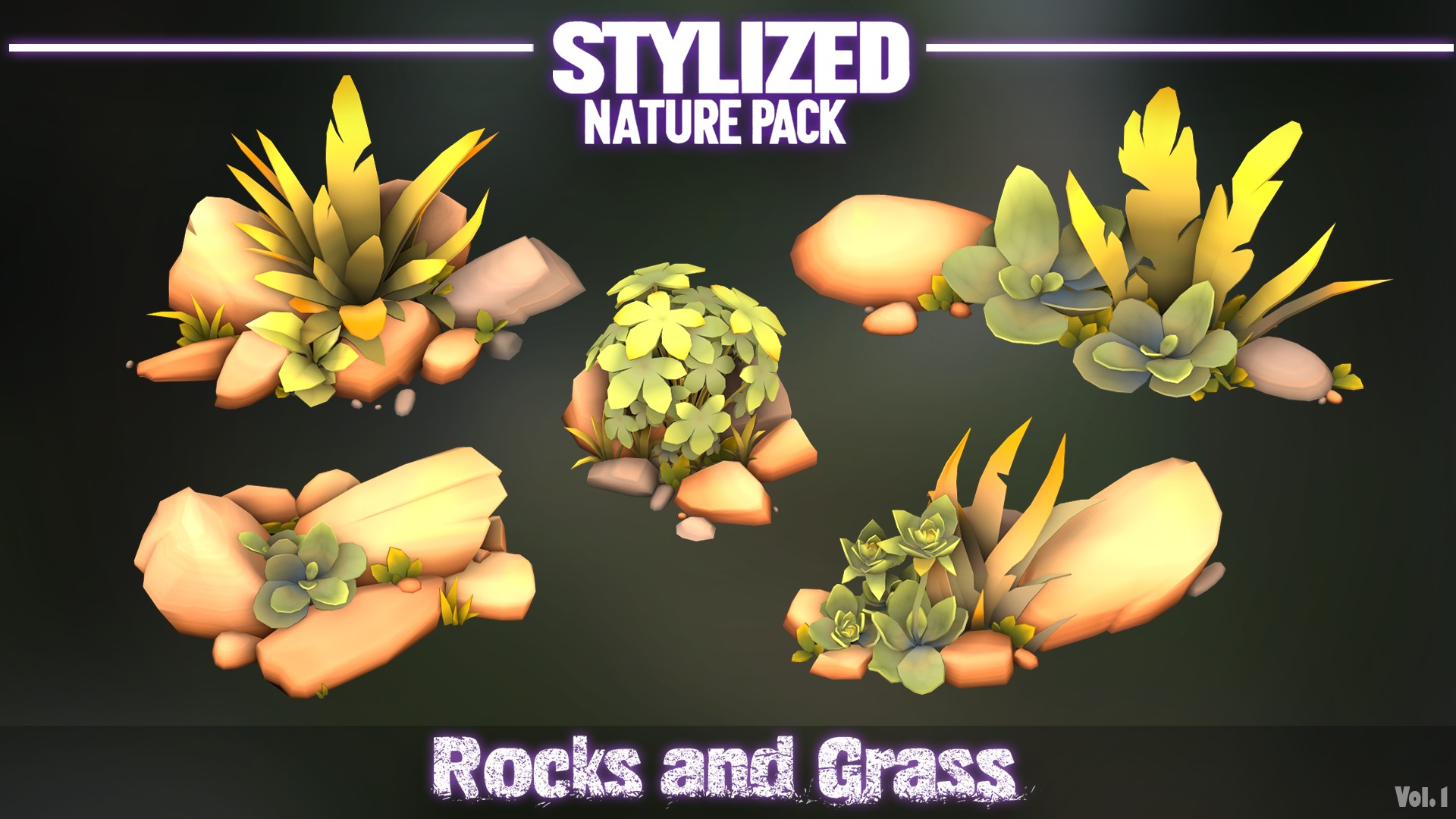 Stylized Nature Pack Rocks and Grass Vol 1  Low-poly 3D model_6