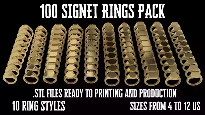 Classic signet ring 100 models pack 10 types of rings