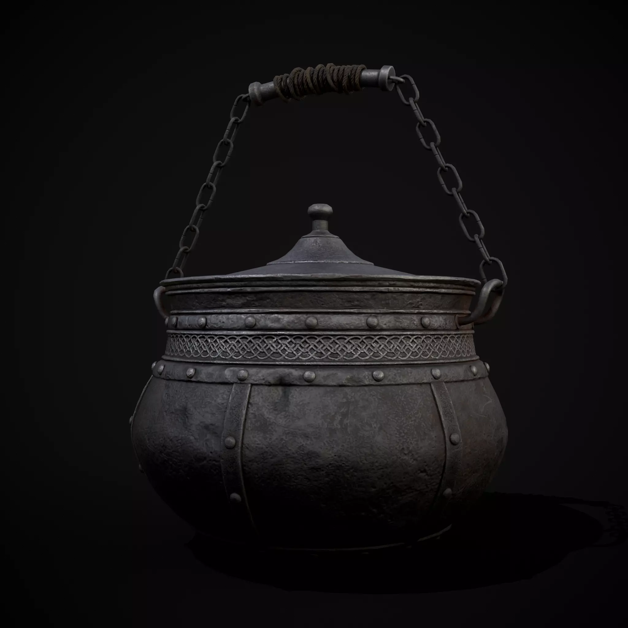 Metal Pot with Lid Low-poly 3D model_0
