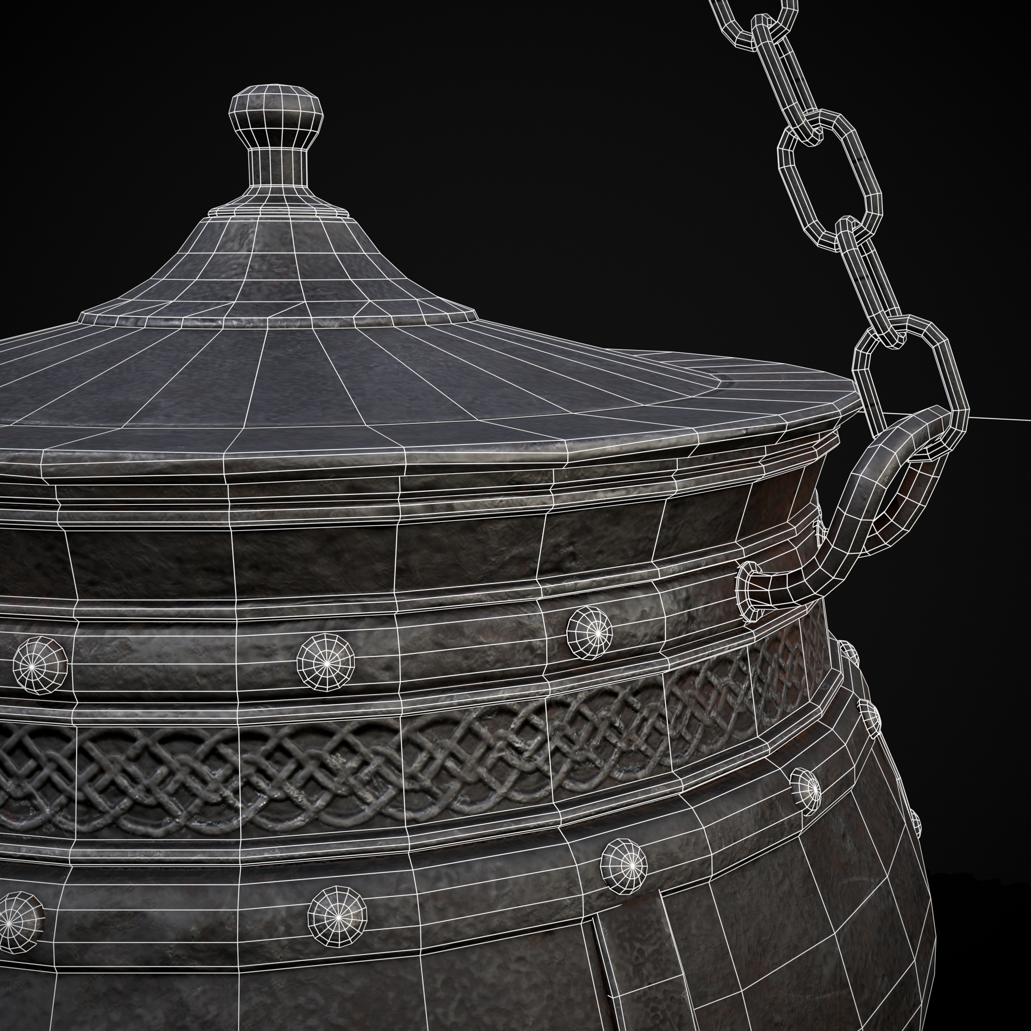 Metal Pot with Lid Low-poly 3D model_10