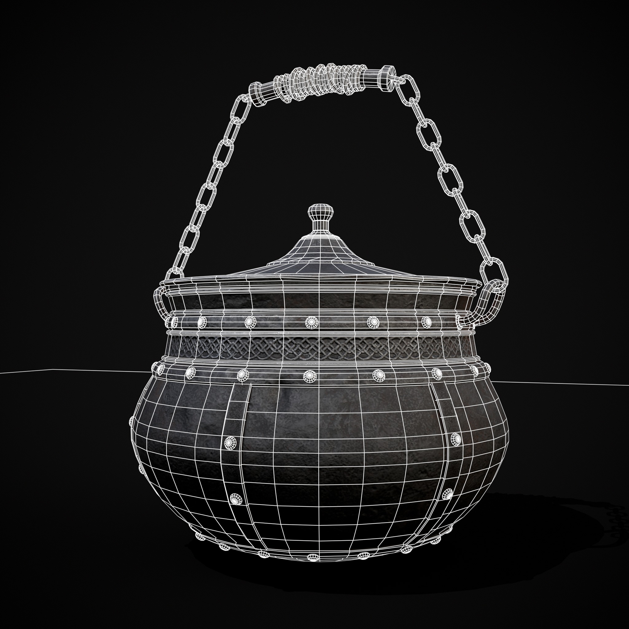 Metal Pot with Lid Low-poly 3D model_2