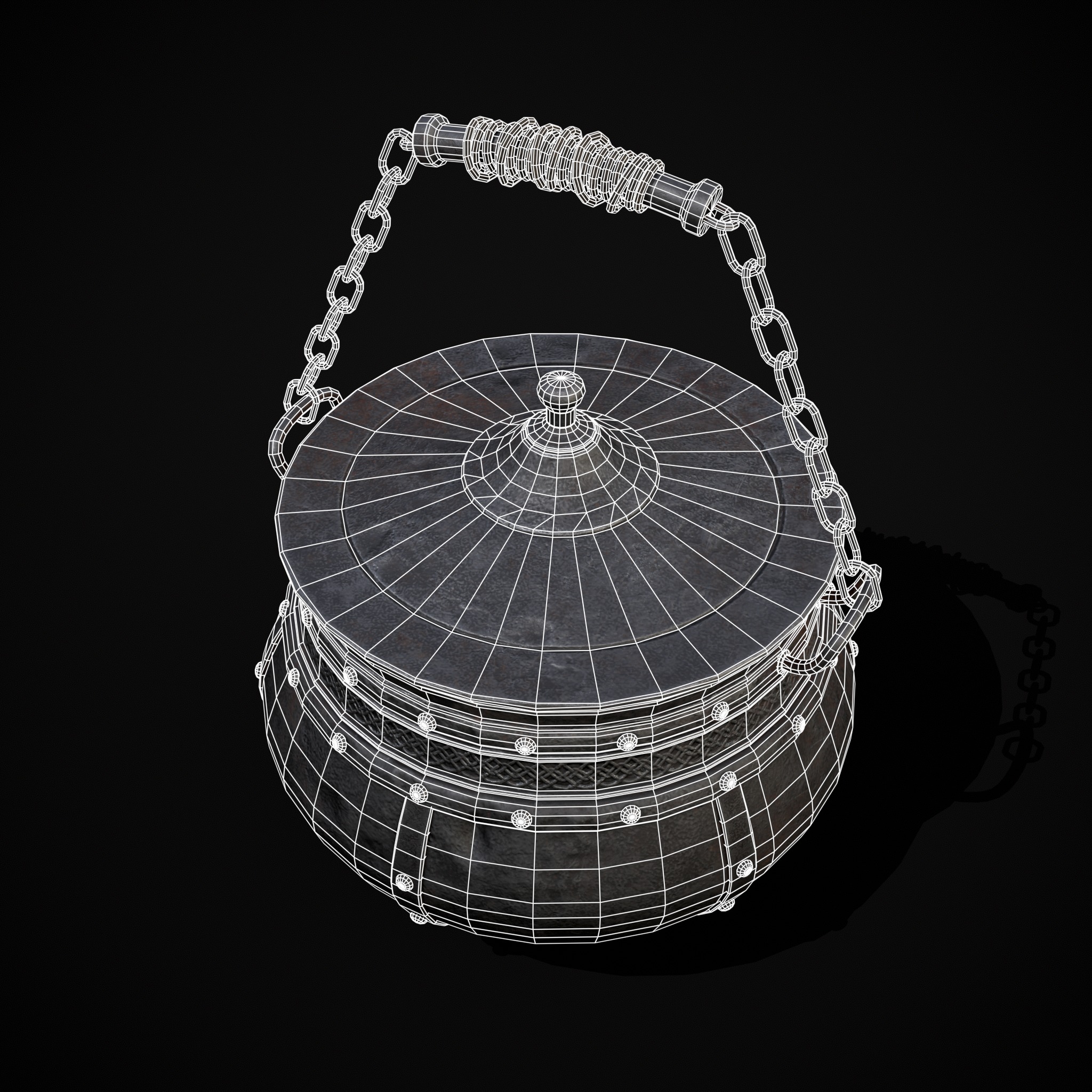 Metal Pot with Lid Low-poly 3D model_4