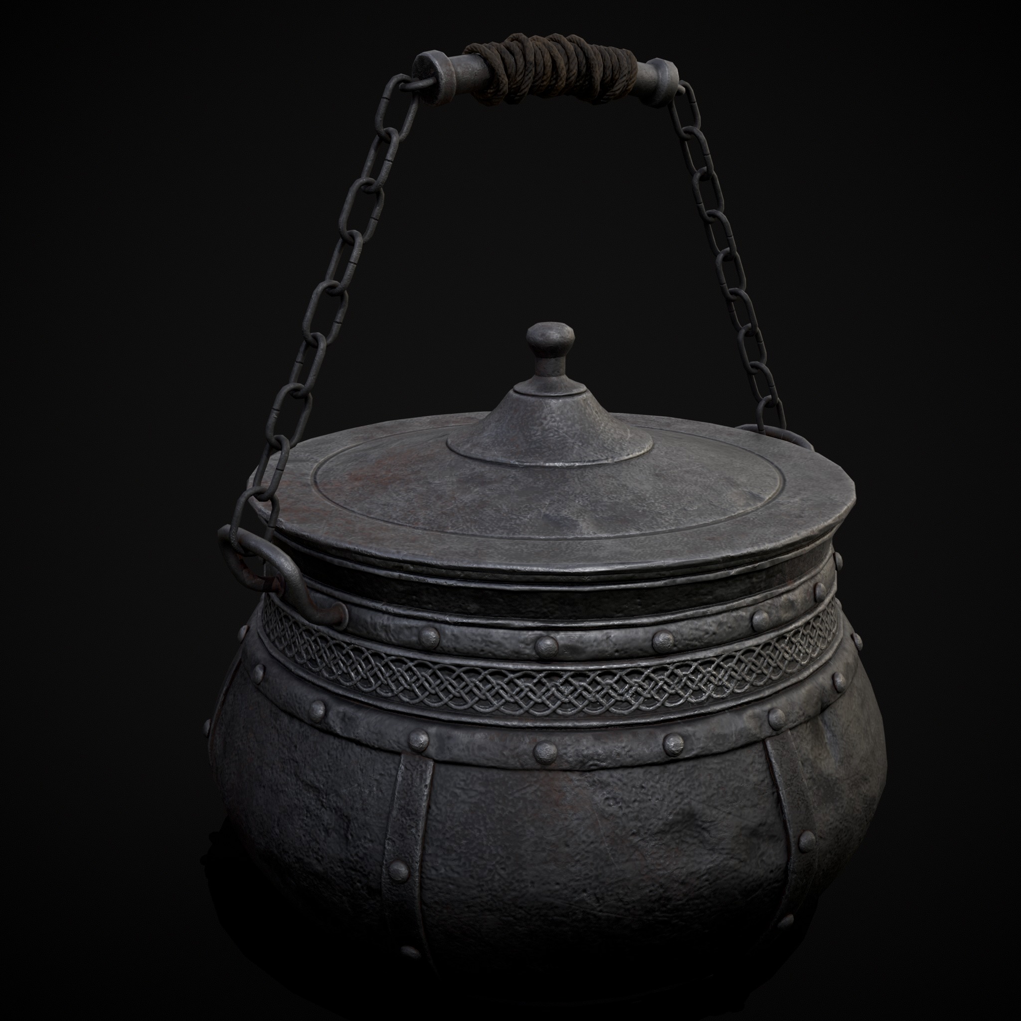 Metal Pot with Lid Low-poly 3D model_15