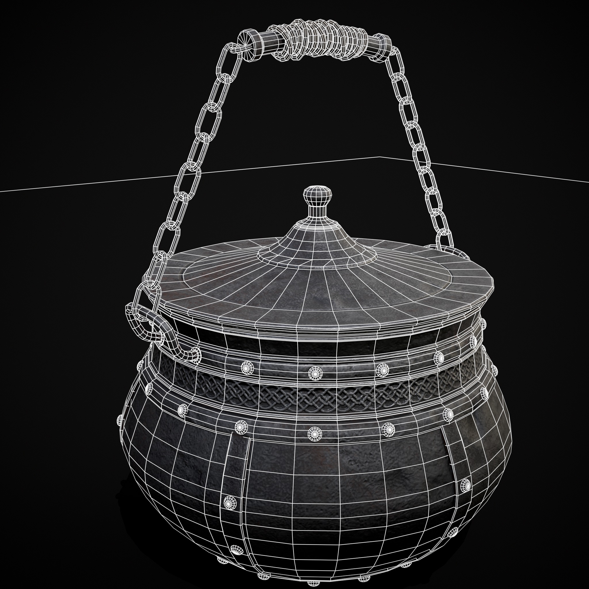 Metal Pot with Lid Low-poly 3D model_16