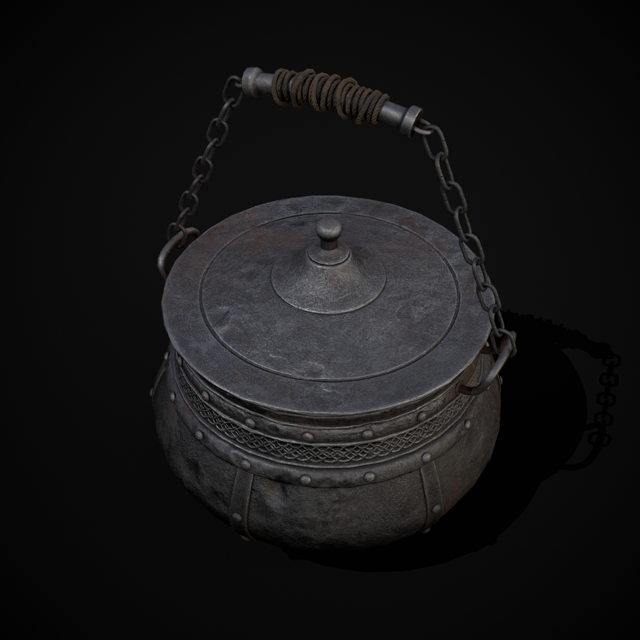 Metal Pot with Lid Low-poly 3D model_3