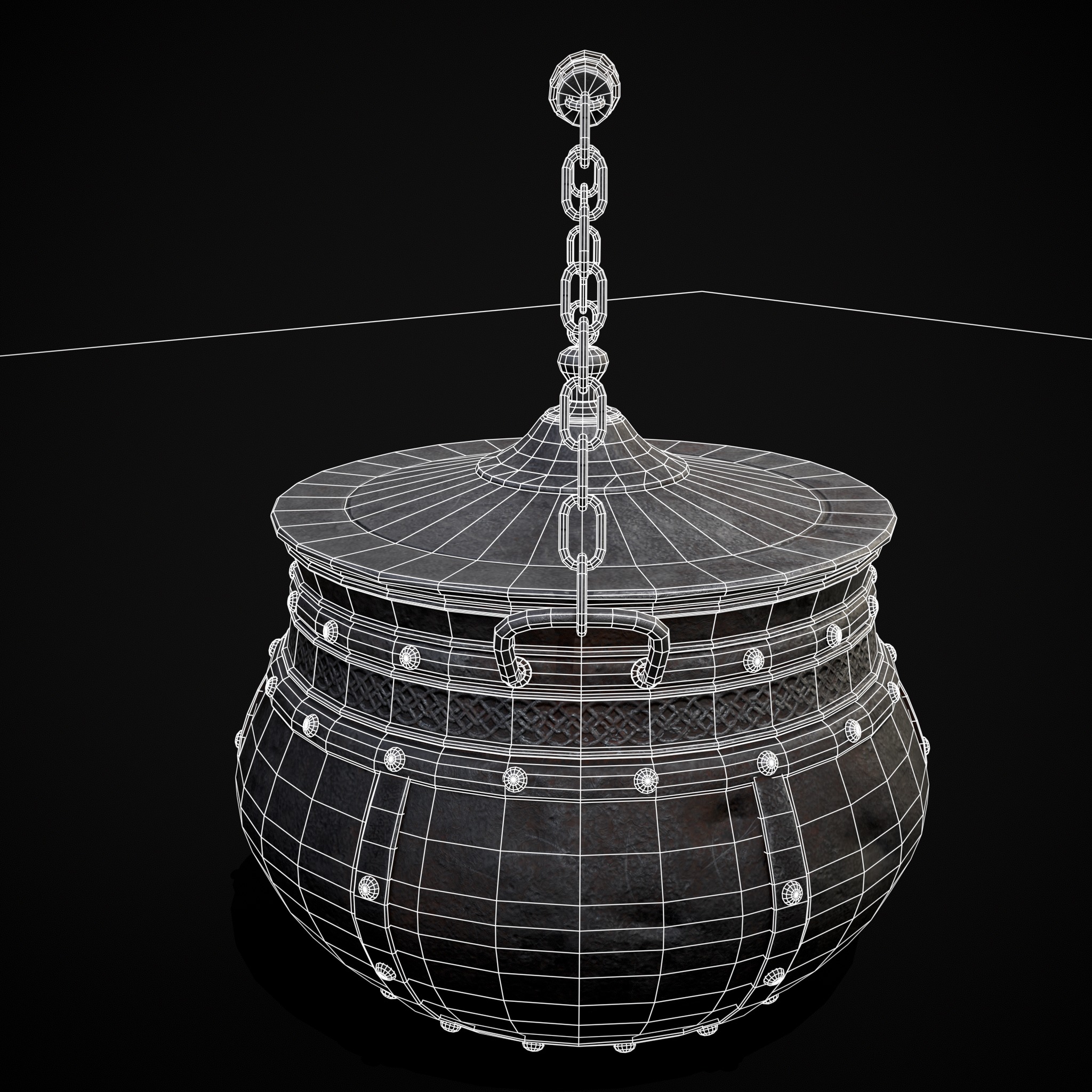 Metal Pot with Lid Low-poly 3D model_18