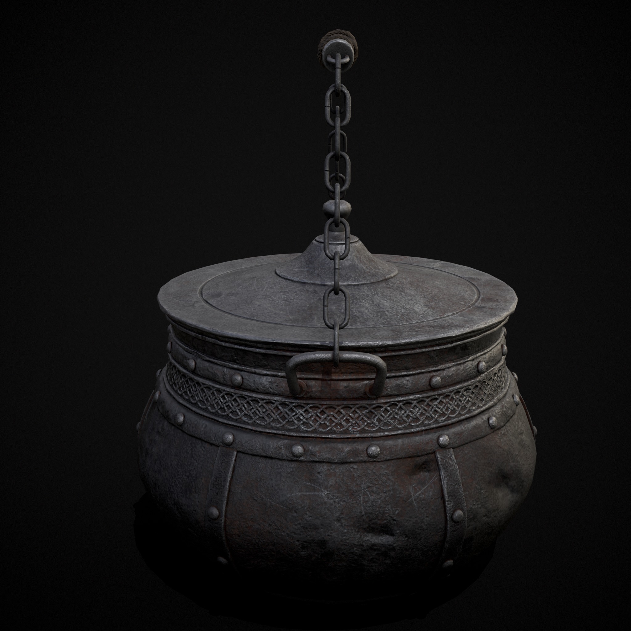 Metal Pot with Lid Low-poly 3D model_17