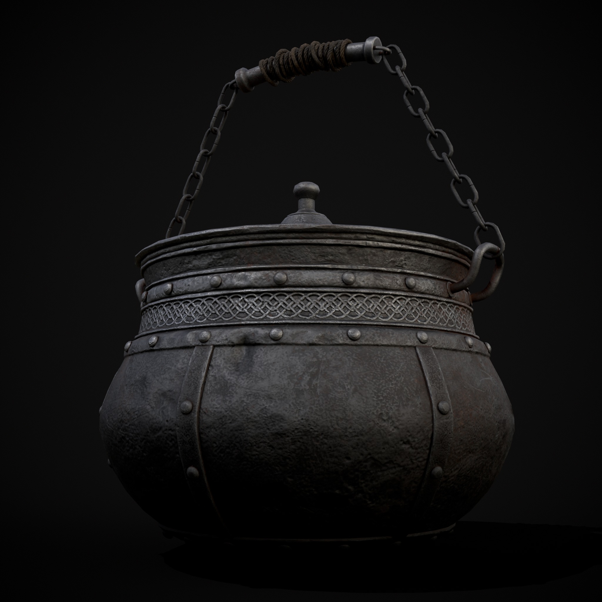 Metal Pot with Lid Low-poly 3D model_7