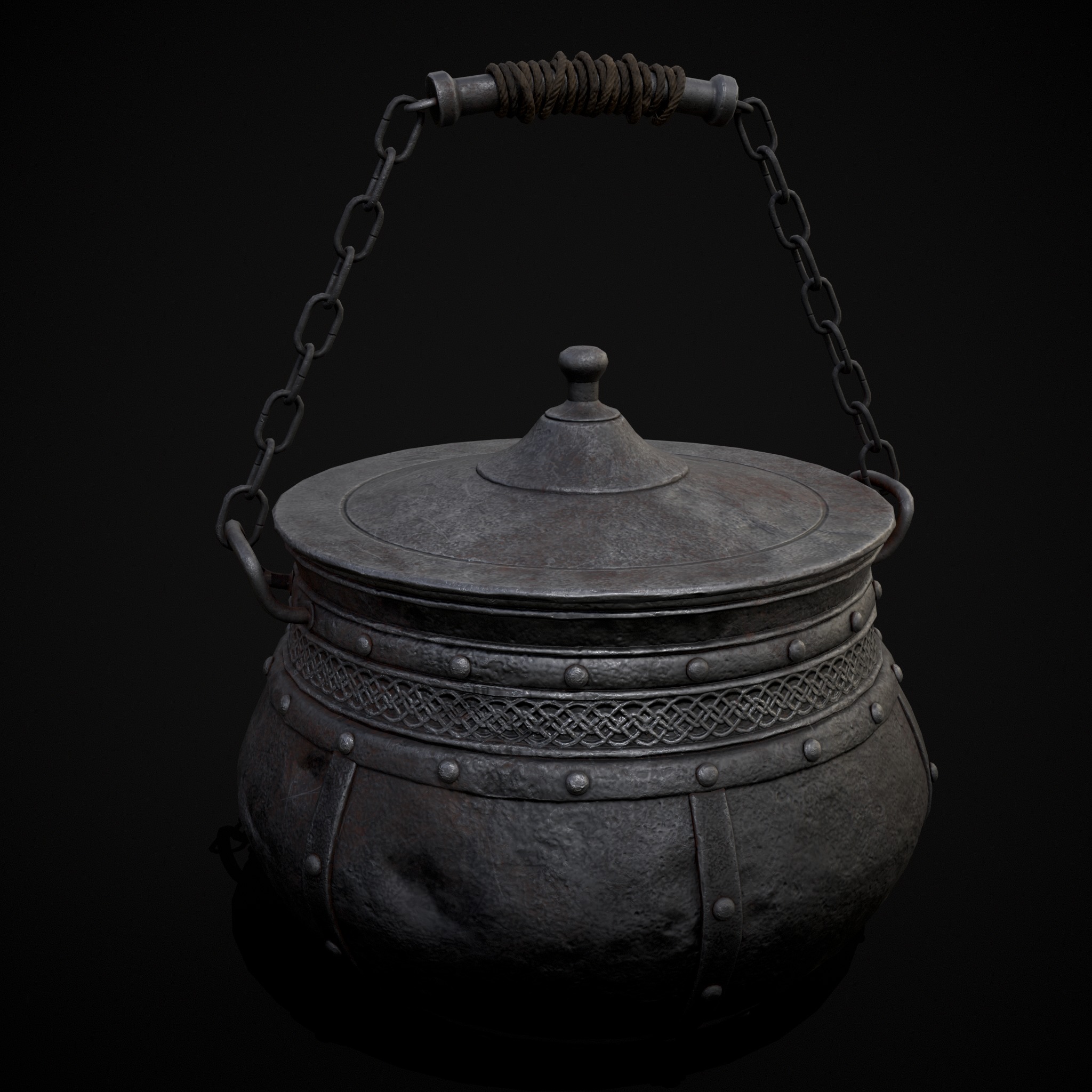 Metal Pot with Lid Low-poly 3D model_19