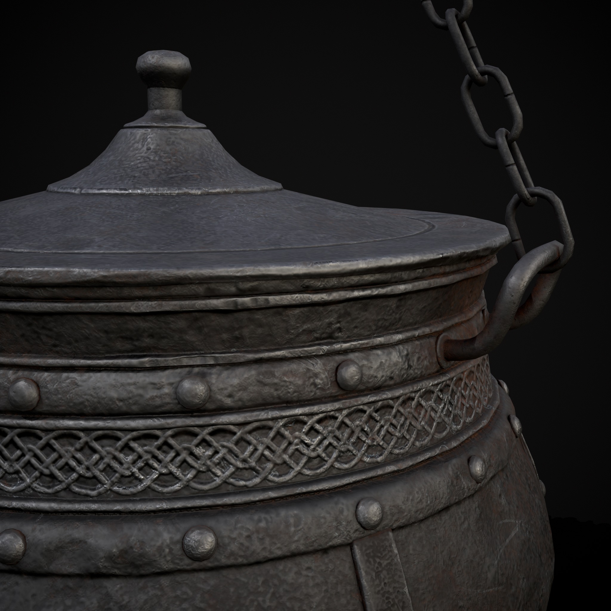 Metal Pot with Lid Low-poly 3D model_9