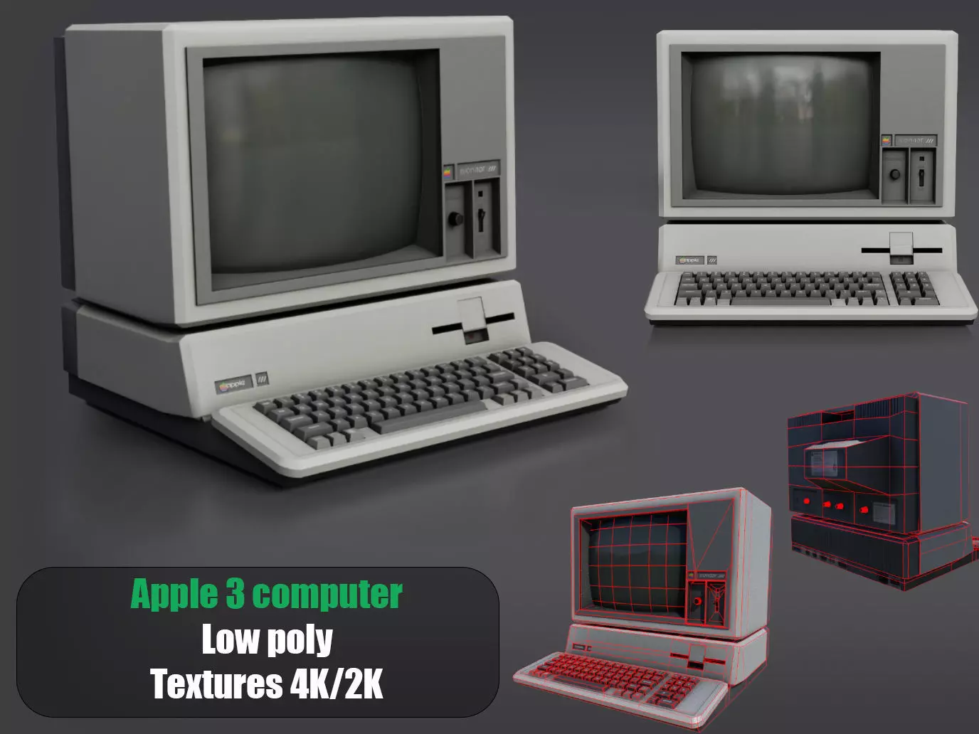 Apple 3 computer Low-poly 3D model