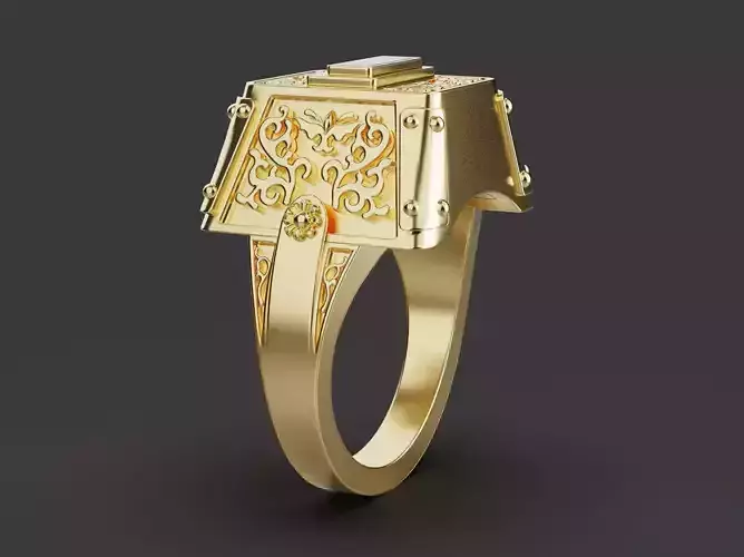 Men Quadrate Head Ring with Gemstone - Men Ring