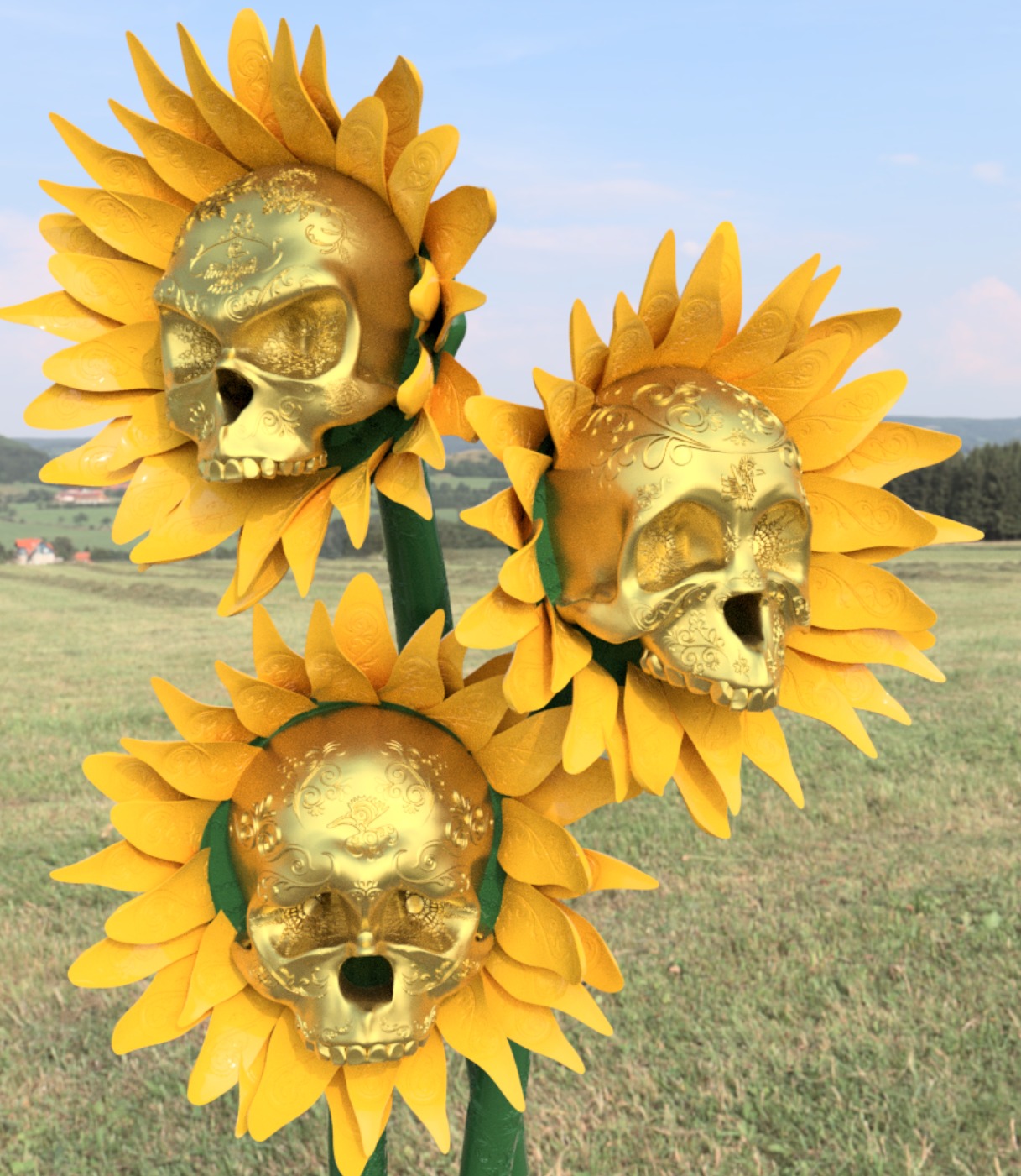 Skull Sunflowers of Emotions Halloween 2024 3D print model_1