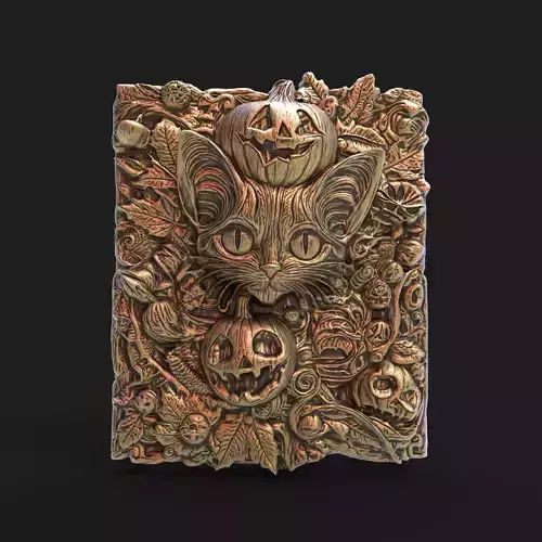 hallowen cat and pumpkin baserelife 3dmodel  