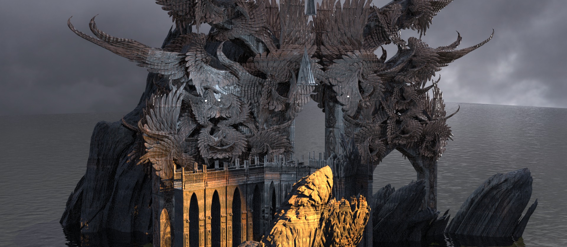 Steampunk Angel arch Grand City Gate castle 3D model_2