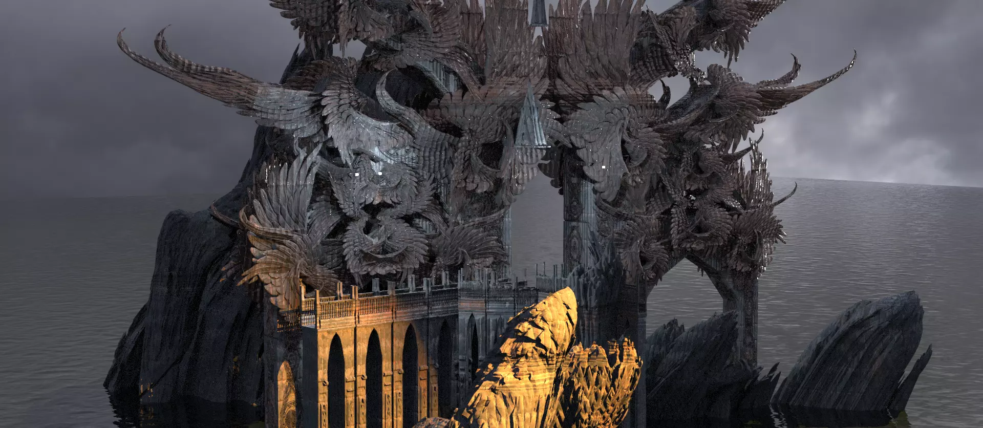 Steampunk Angel arch Grand City Gate castle 3D model_0