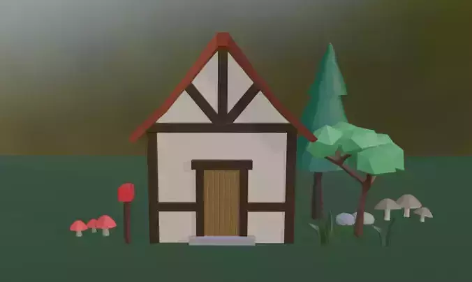 low poly house and nature asset