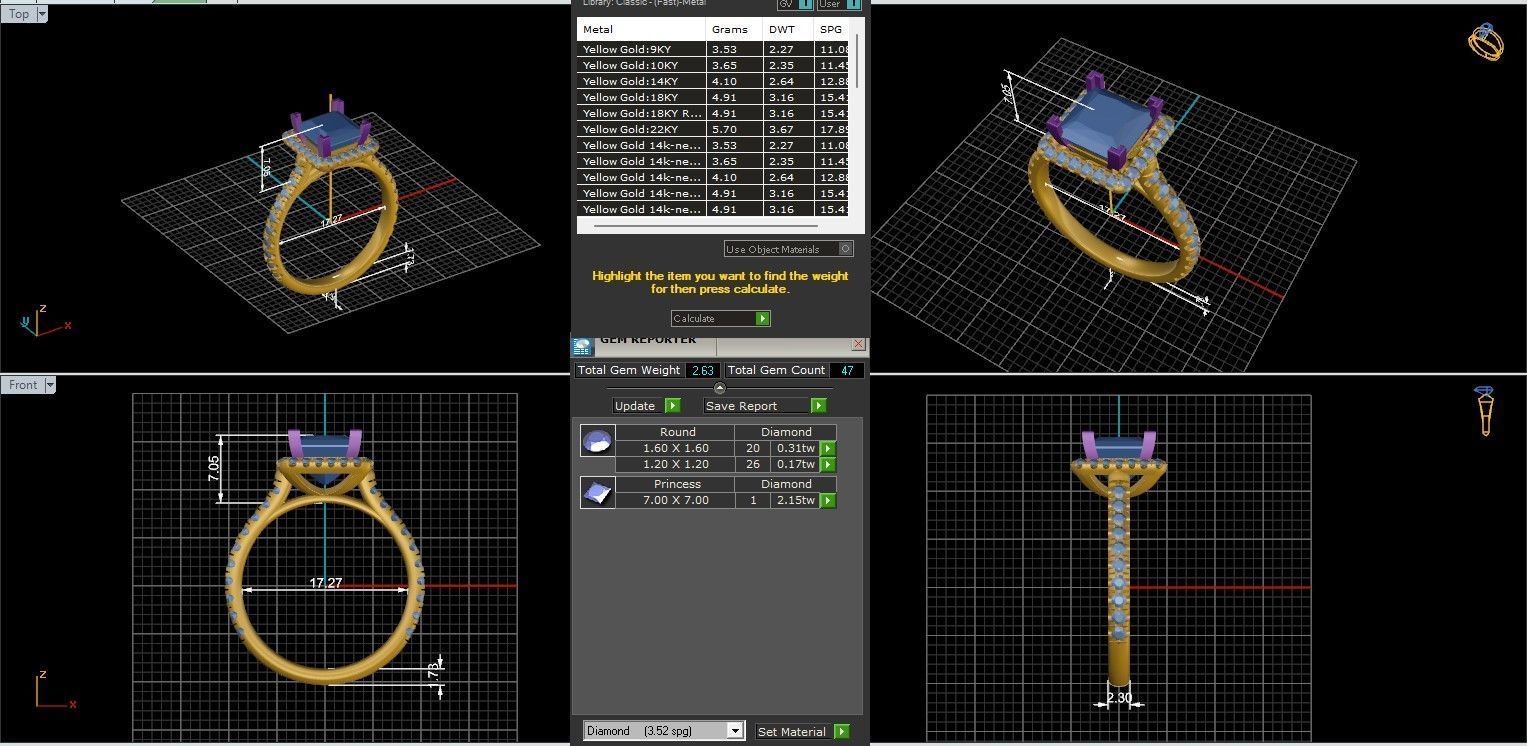 Princess Halo Solitaire ring with 360 view animation 3D print model_9