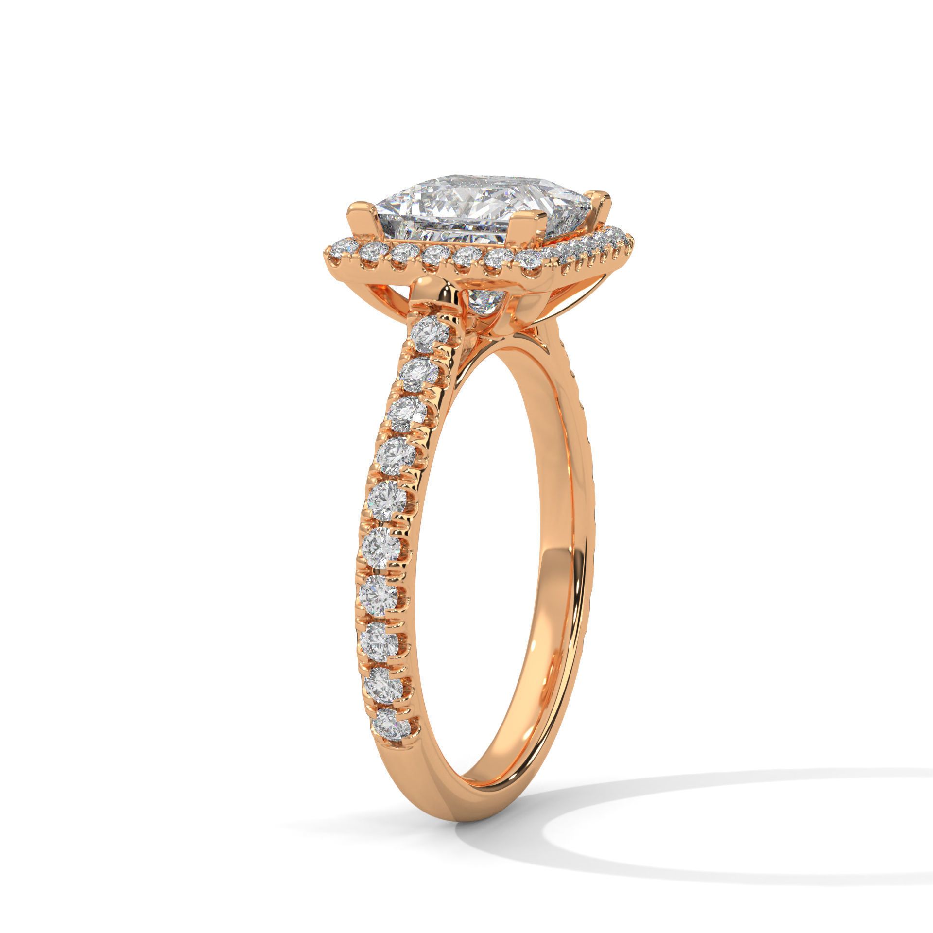 Princess Halo Solitaire ring with 360 view animation 3D print model_5