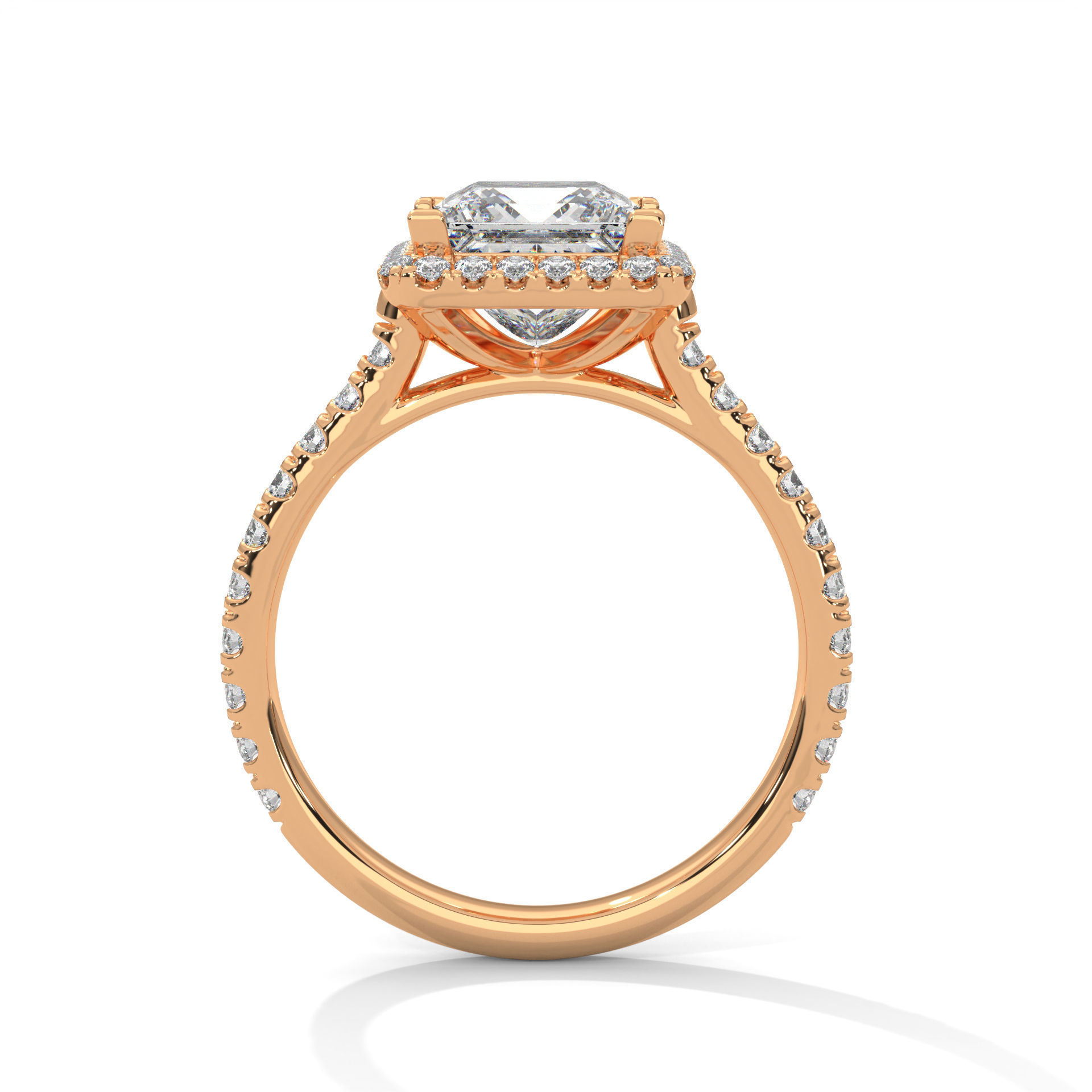 Princess Halo Solitaire ring with 360 view animation 3D print model_8