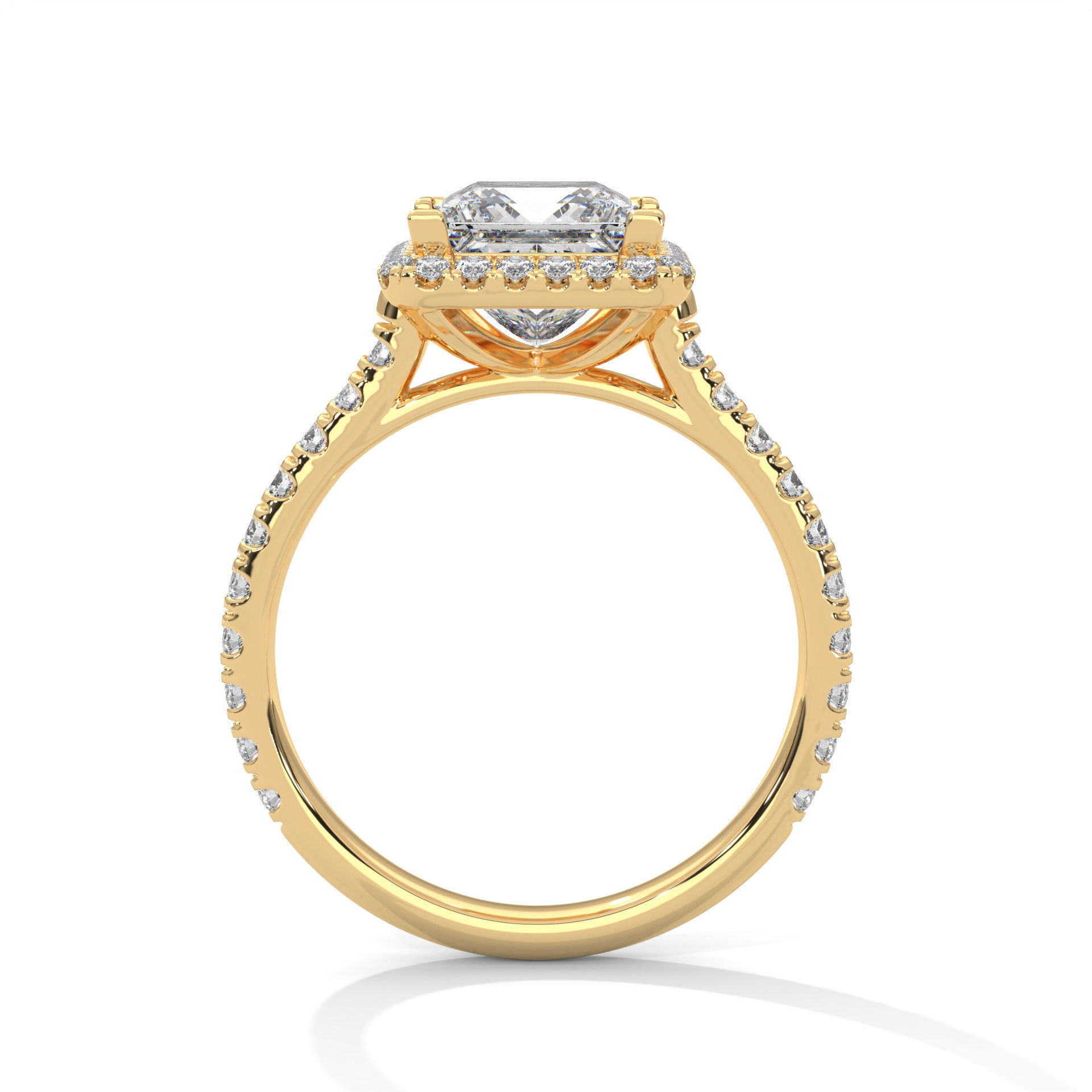 Princess Halo Solitaire ring with 360 view animation 3D print model_7