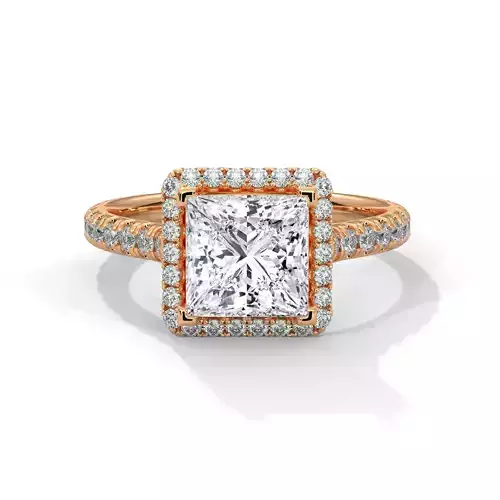 Princess Halo Solitaire ring with 360 view animation