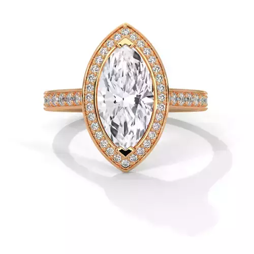Marquise Halo Solitaire ring with 360 view animation