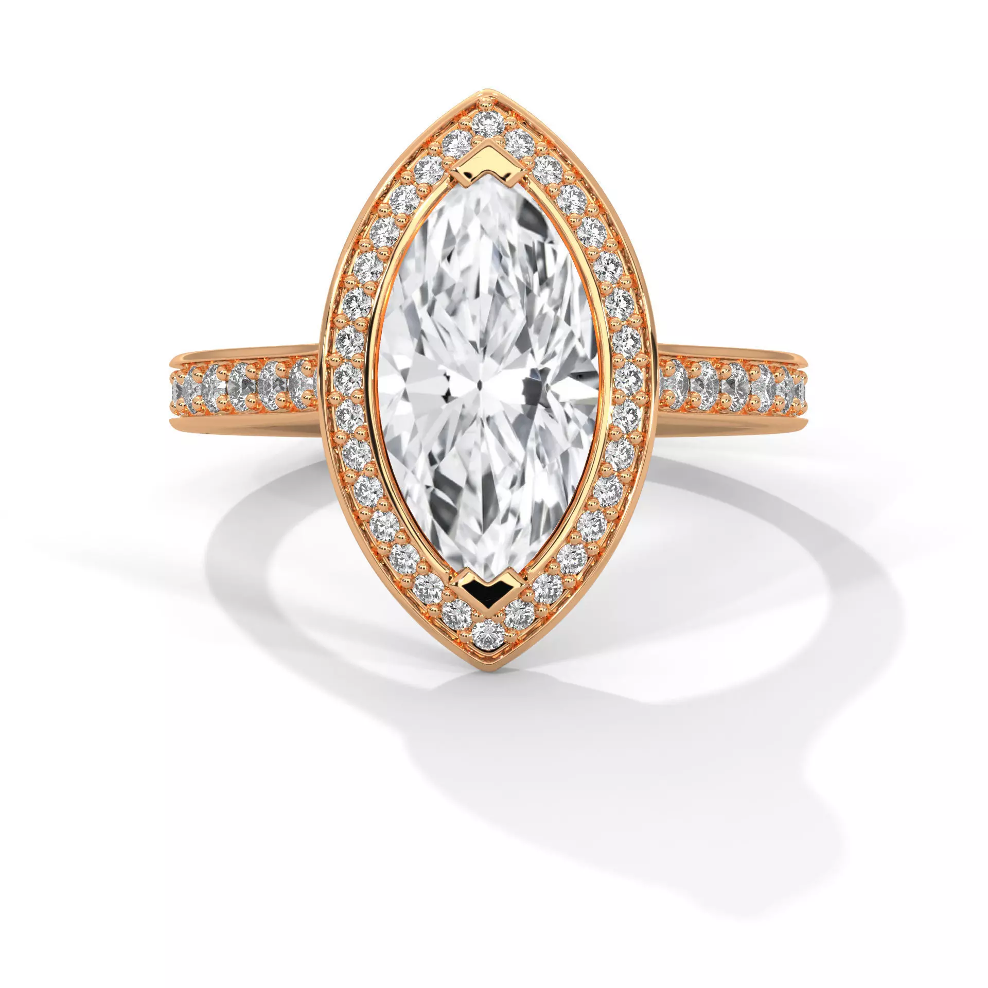 Marquise Halo Solitaire ring with 360 view animation 3D print model