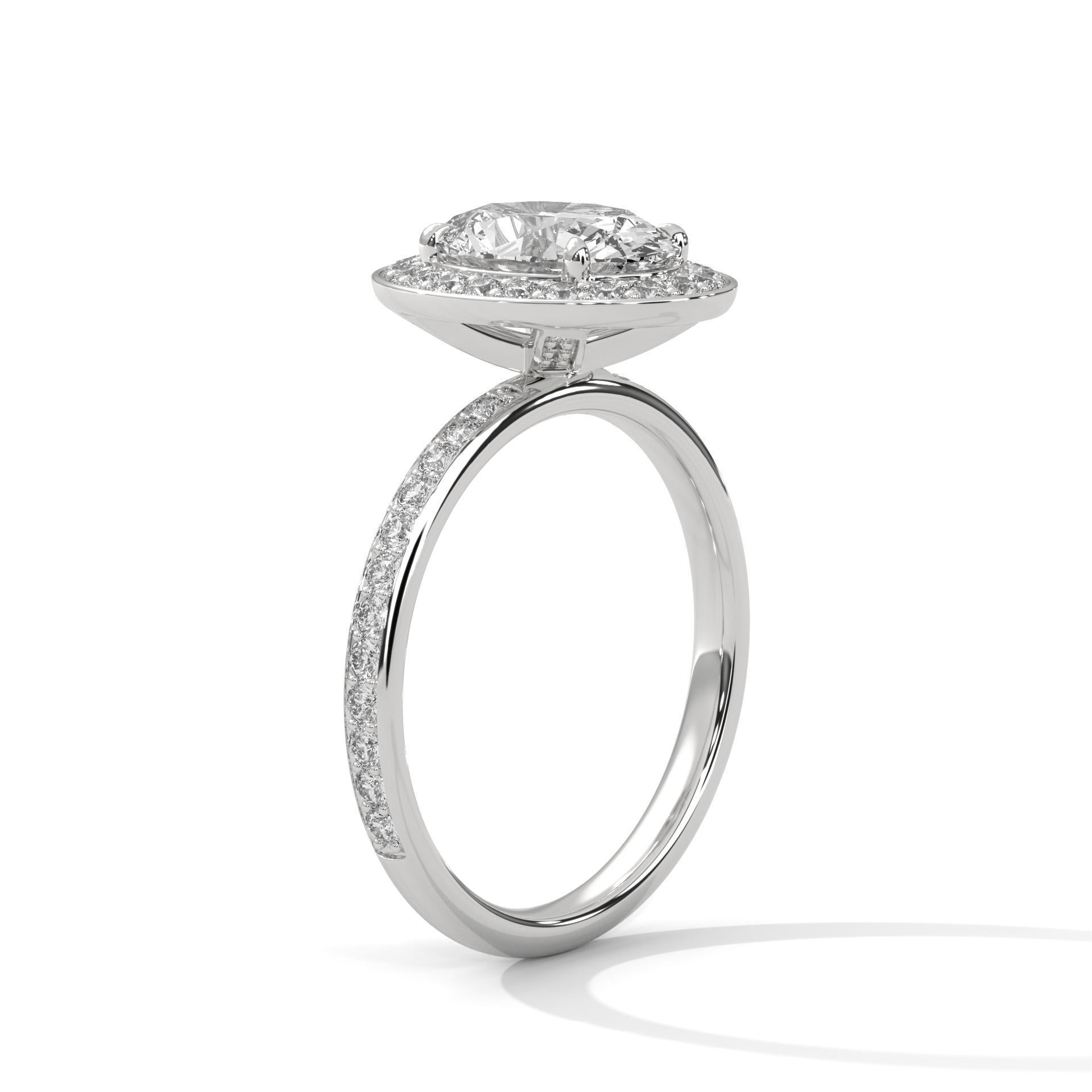 Oval Halo Solitaire ring with 360 view animation 3D print model_4