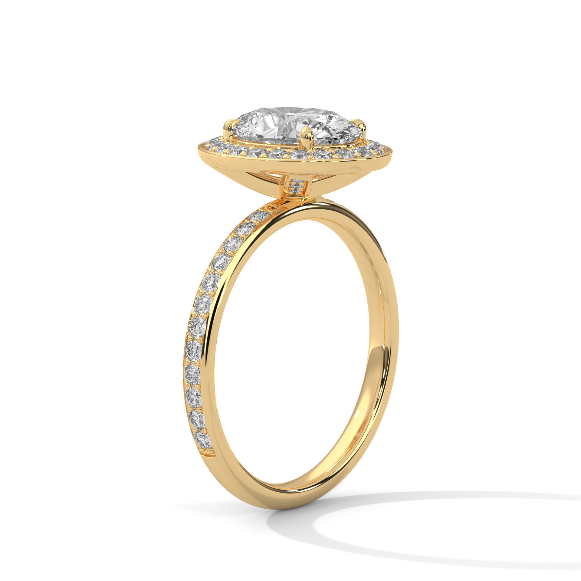 Oval Halo Solitaire ring with 360 view animation 3D print model_3