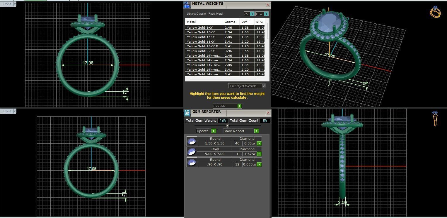 Oval Halo Solitaire ring with 360 view animation 3D print model_9