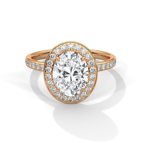Oval Halo Solitaire ring with 360 view animation 3D print model
