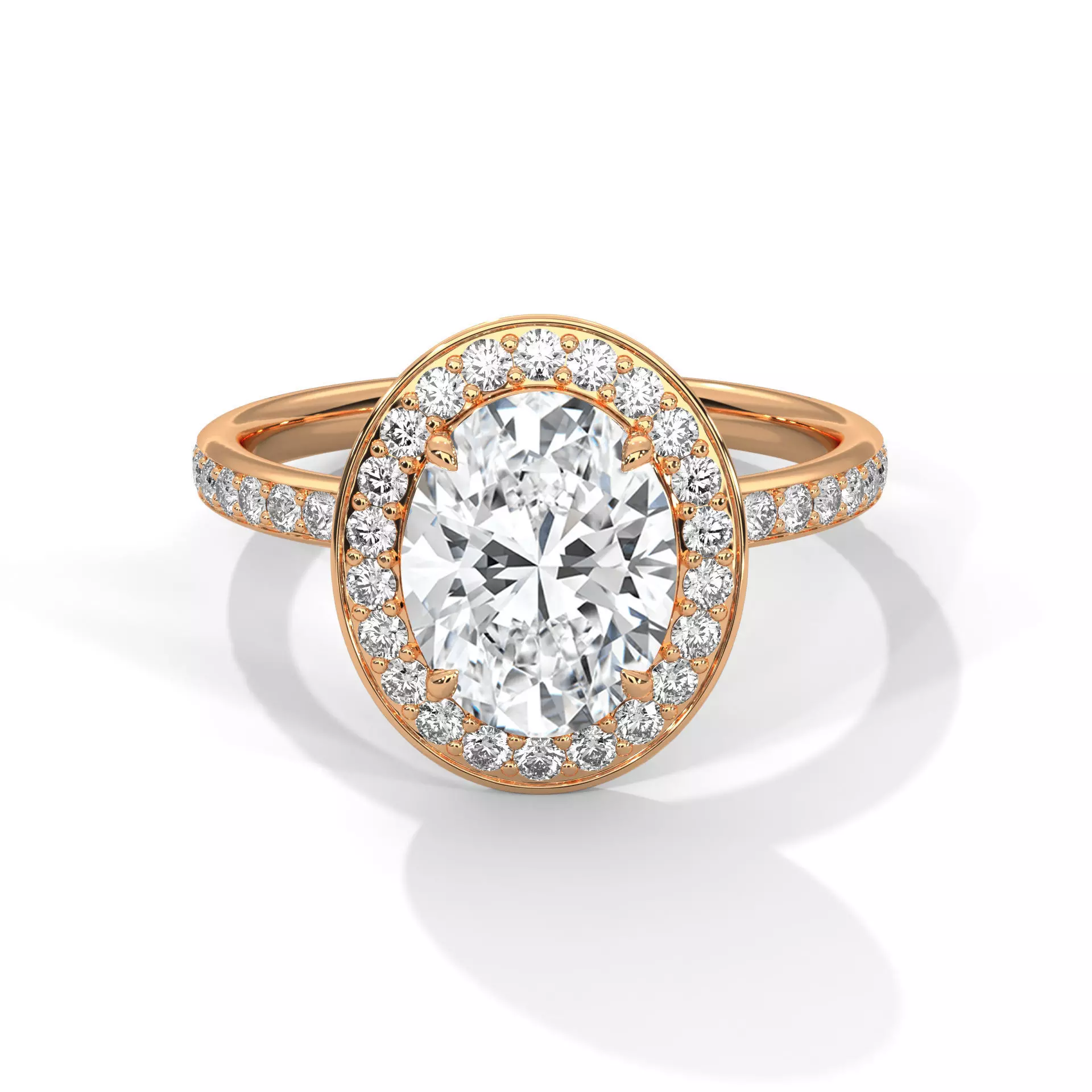 Oval Halo Solitaire ring with 360 view animation 3D print model_0