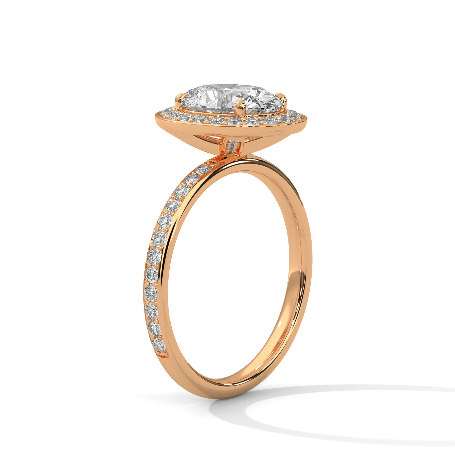 Oval Halo Solitaire ring with 360 view animation 3D print model_5