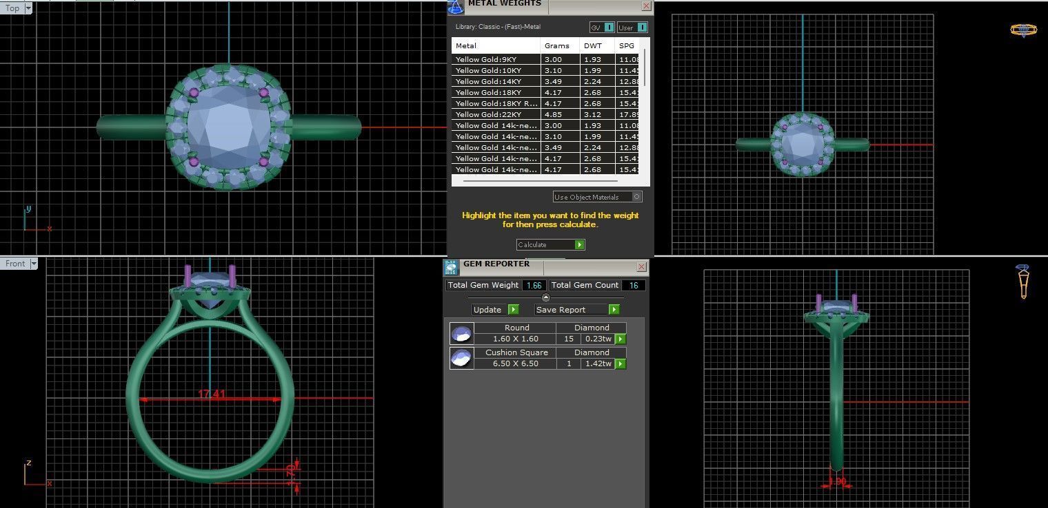 Cushion Halo Solitaire ring with 360 view animation 3D print model_9