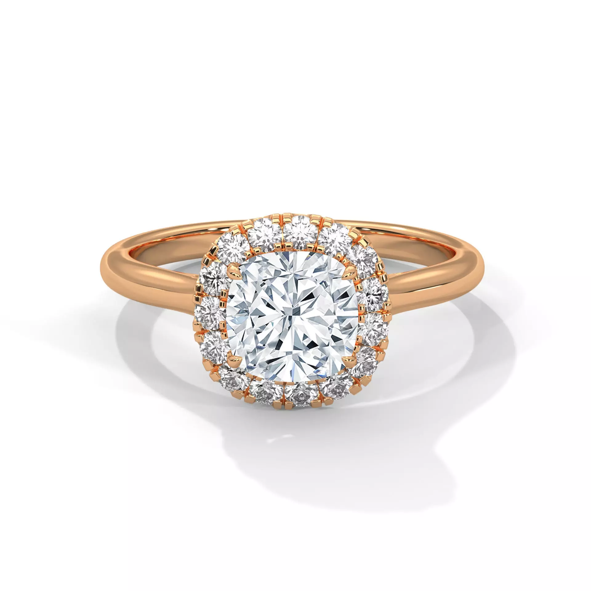 Cushion Halo Solitaire ring with 360 view animation 3D print model_0