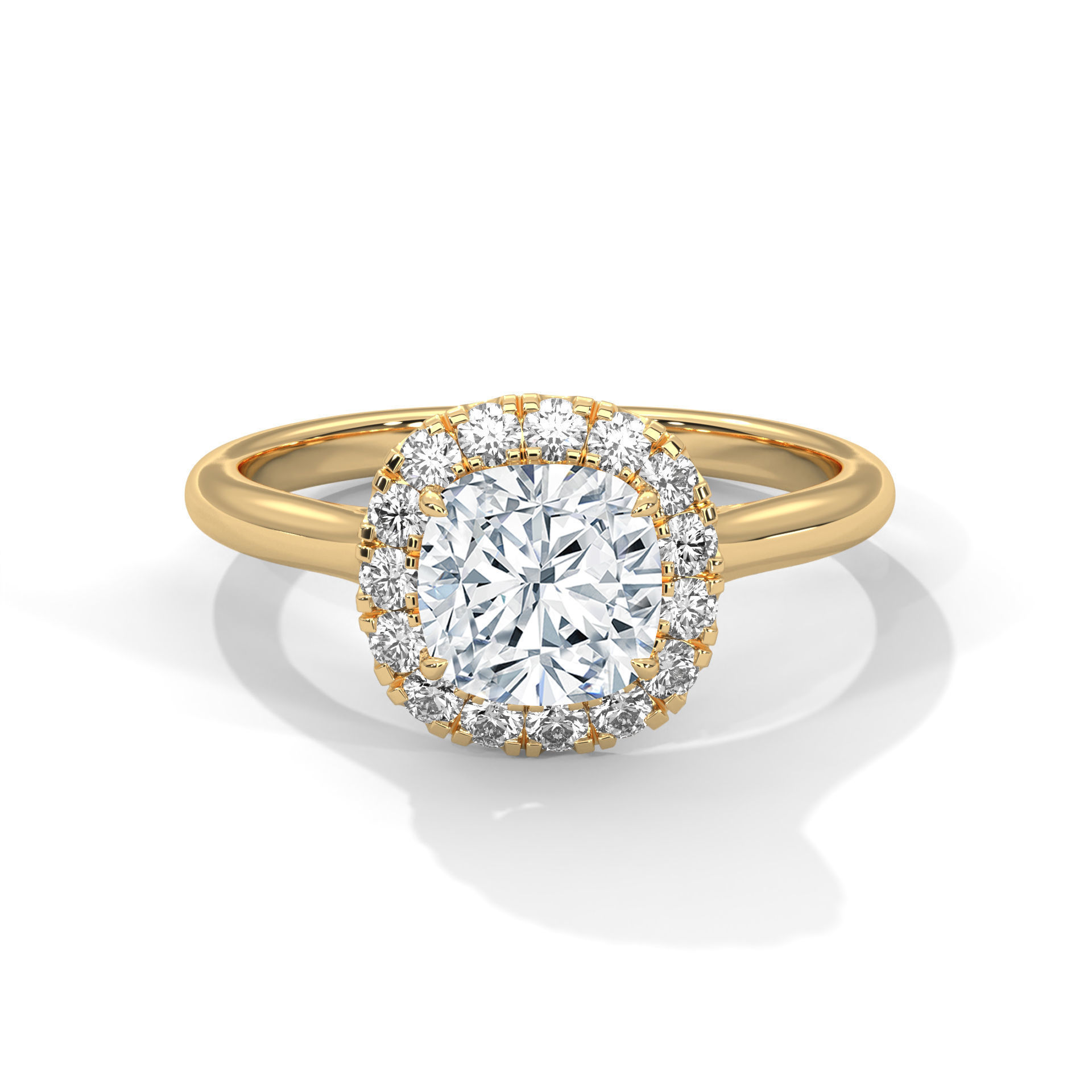 Cushion Halo Solitaire ring with 360 view animation 3D print model_1