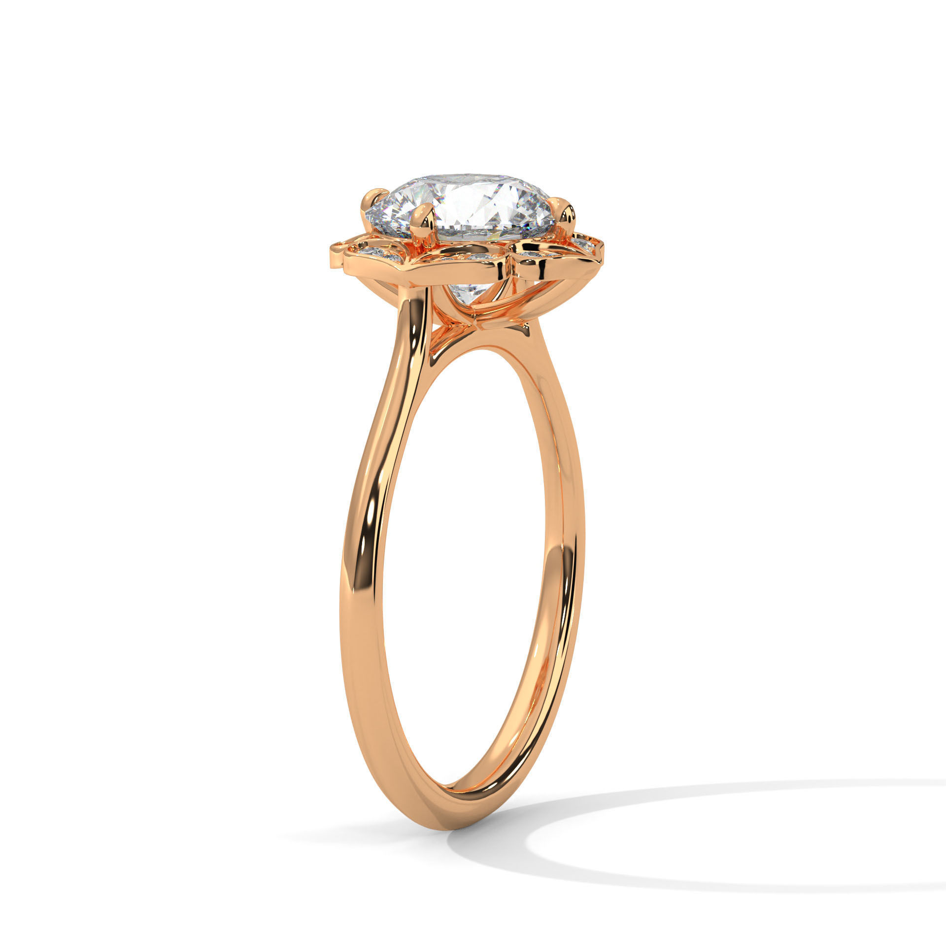 Flower Halo Solitaire ring with 360 view animation 3D print model_5