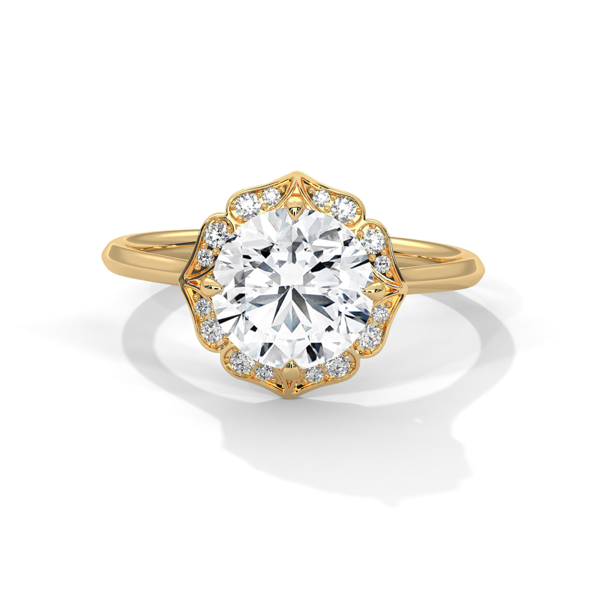 Flower Halo Solitaire ring with 360 view animation 3D print model_1