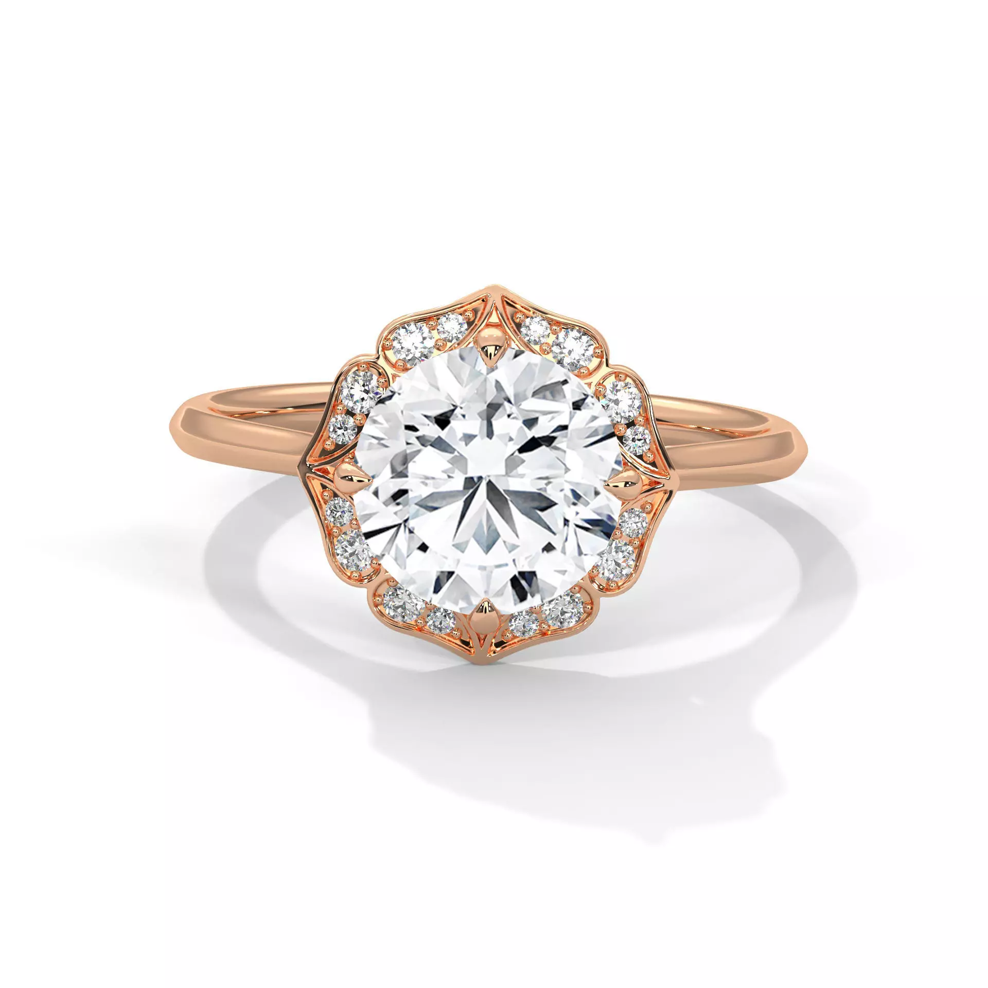 Flower Halo Solitaire ring with 360 view animation 3D print model_0