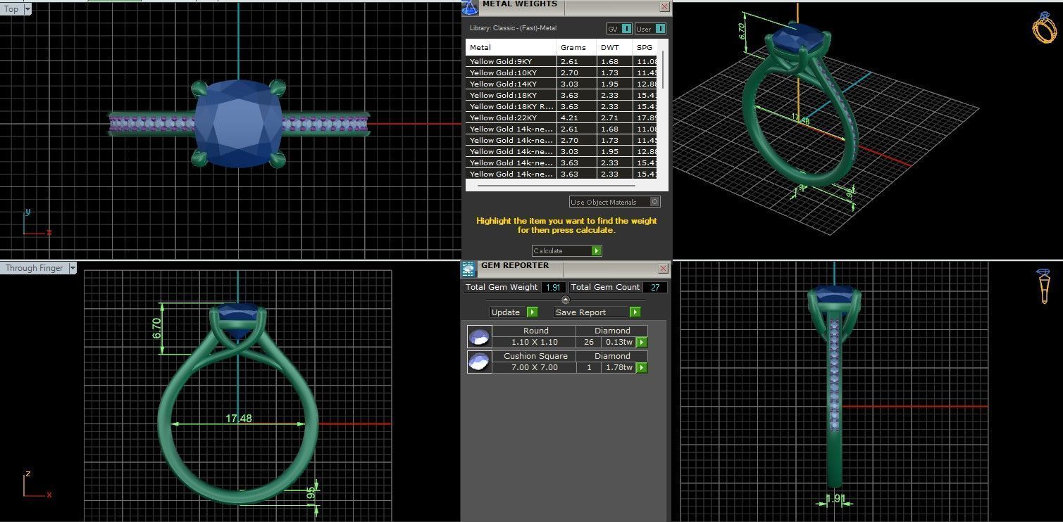 Cushion Solitaire ring with 360 view animation 3D print model_3