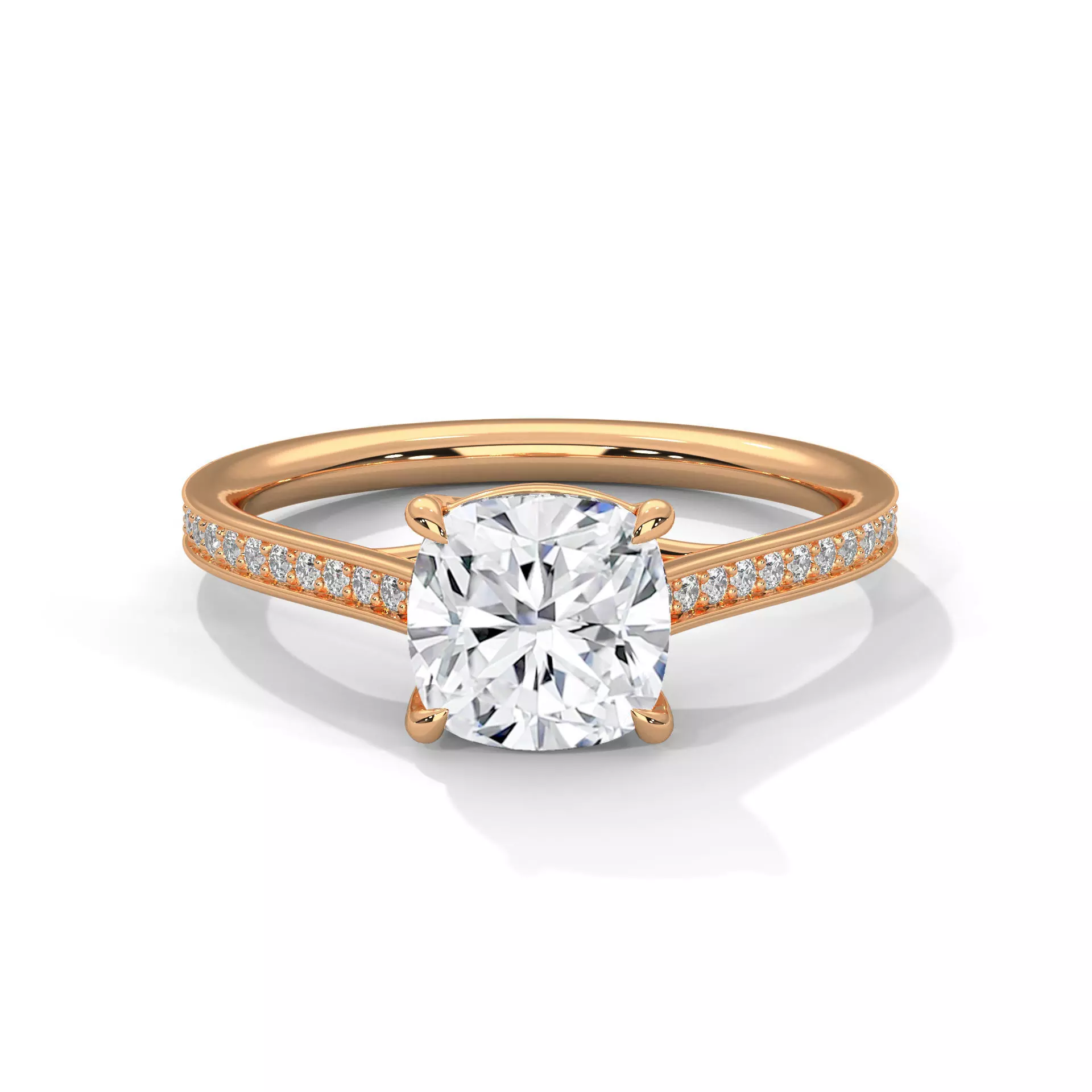 Cushion Solitaire ring with 360 view animation 3D print model_0