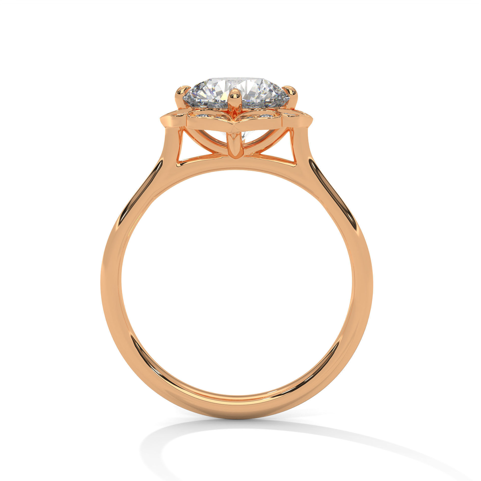 Flower Halo Solitaire ring with 360 view animation 3D print model_8