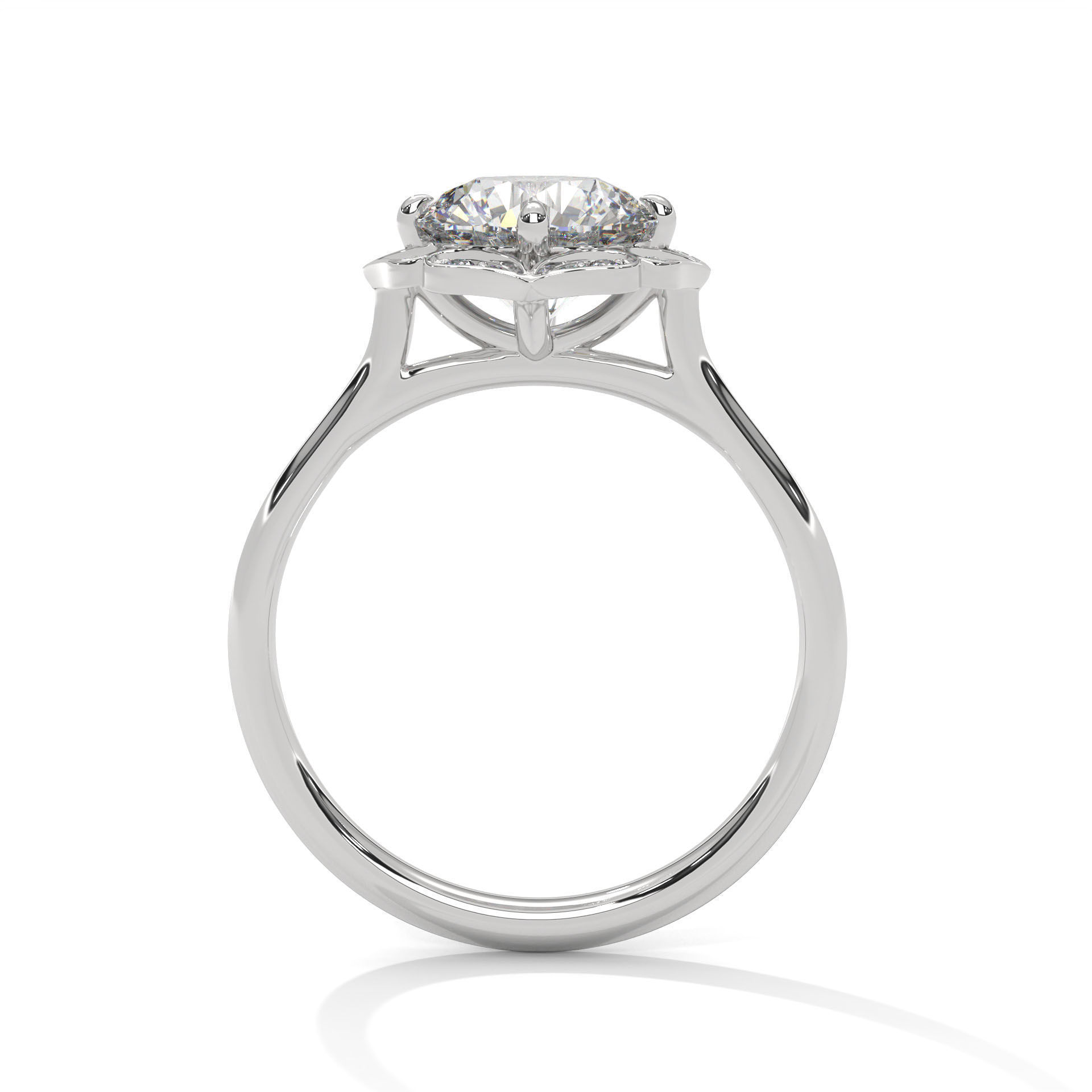 Flower Halo Solitaire ring with 360 view animation 3D print model_9