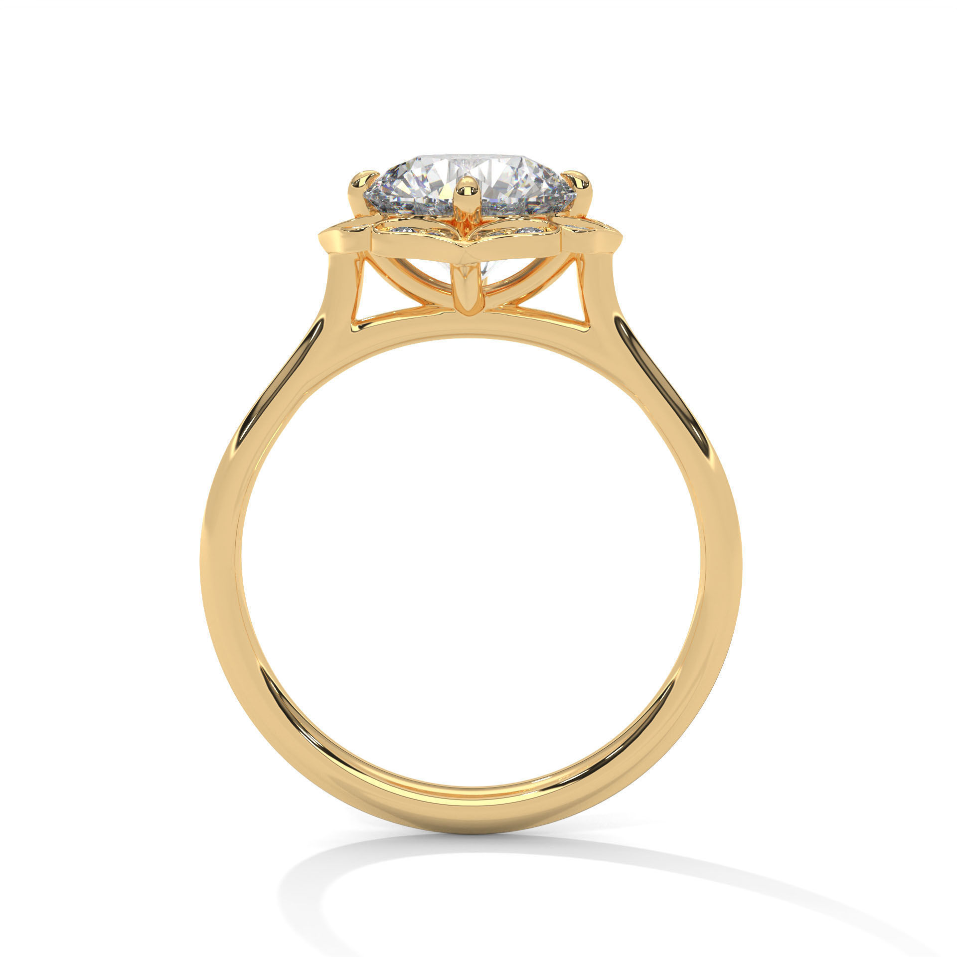 Flower Halo Solitaire ring with 360 view animation 3D print model_7