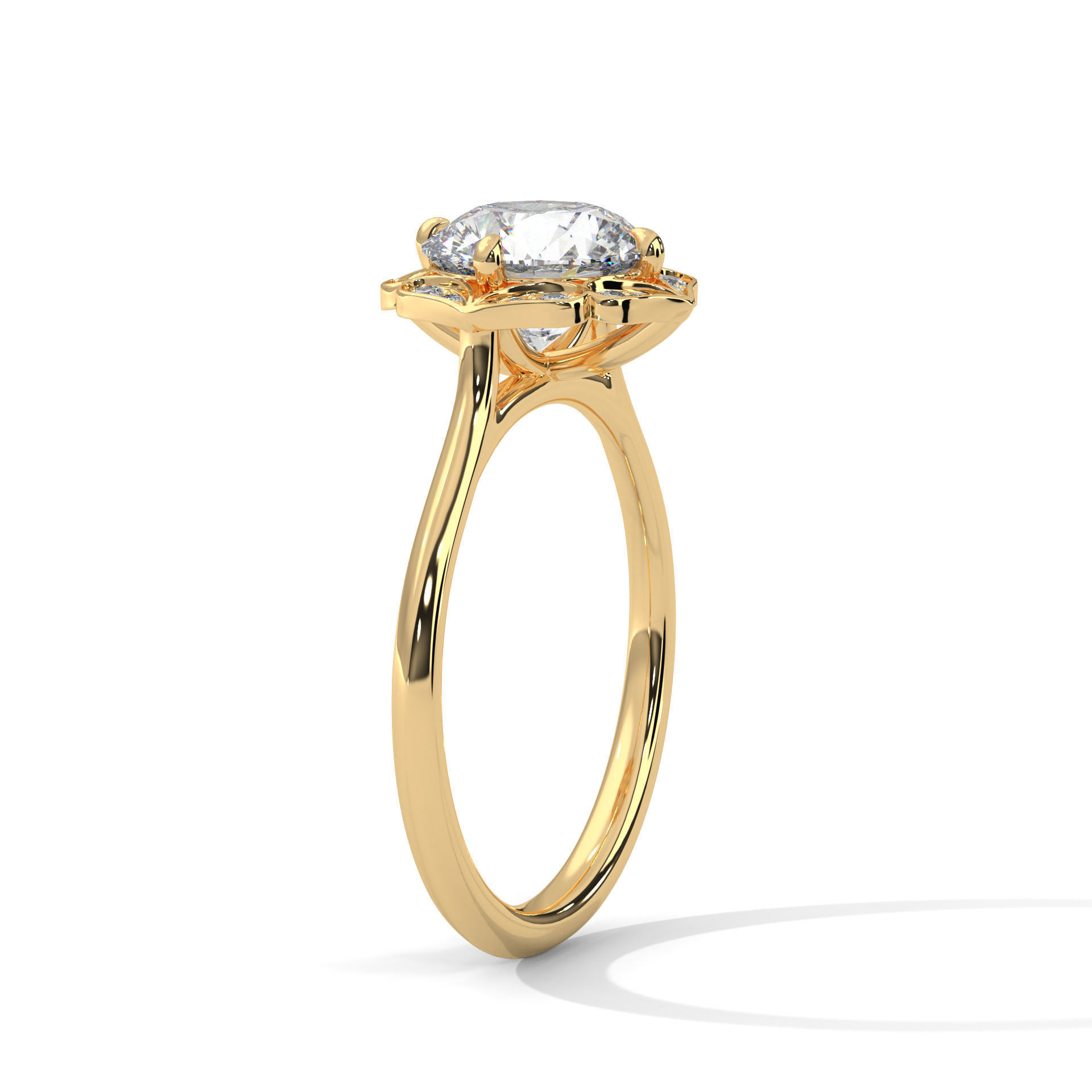 Flower Halo Solitaire ring with 360 view animation 3D print model_4