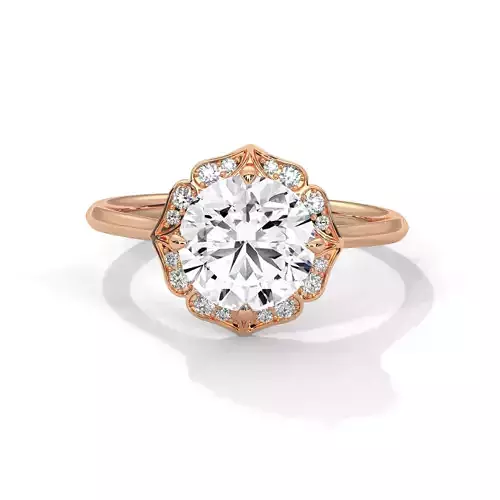 Flower Halo Solitaire ring with 360 view animation 3D print model