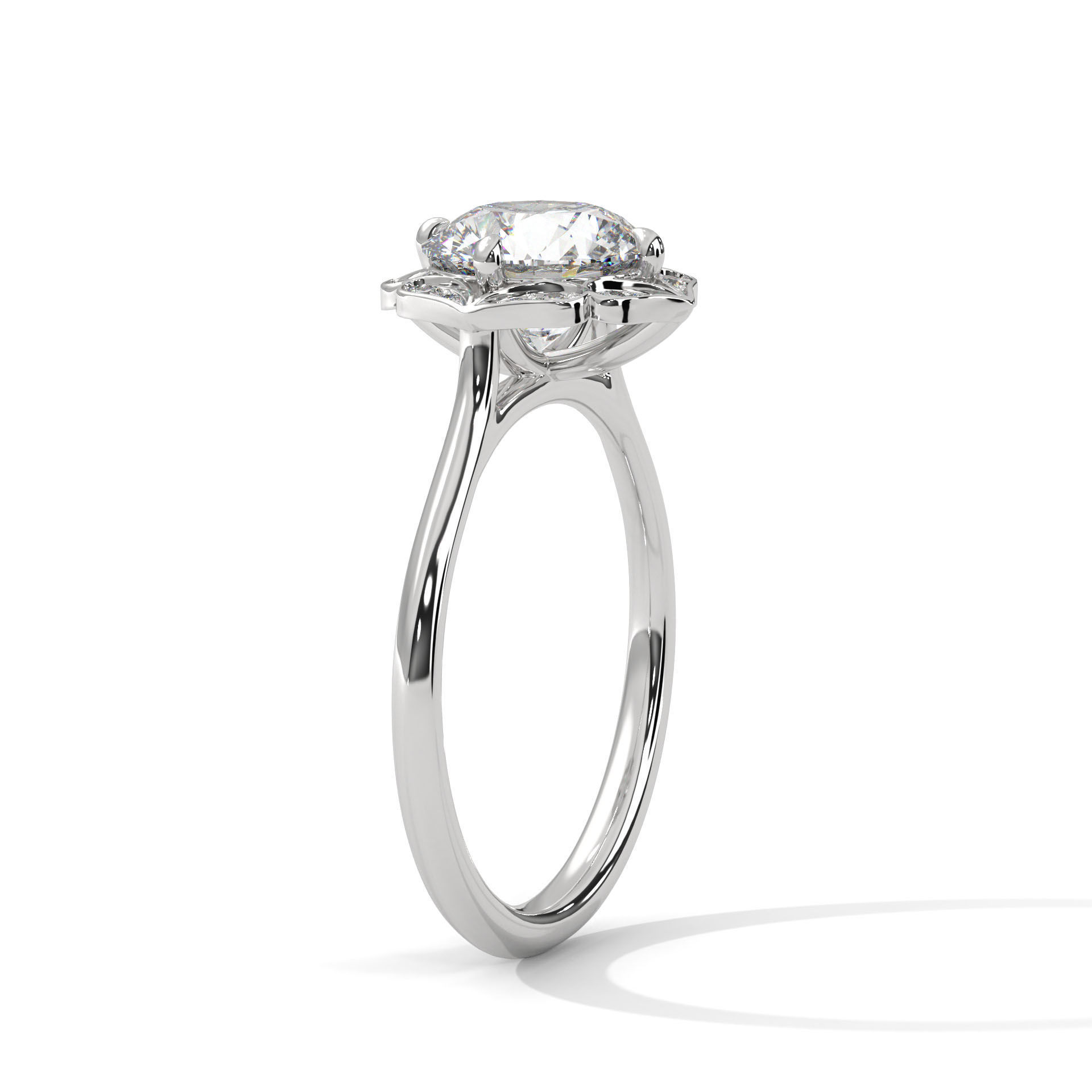 Flower Halo Solitaire ring with 360 view animation 3D print model_6