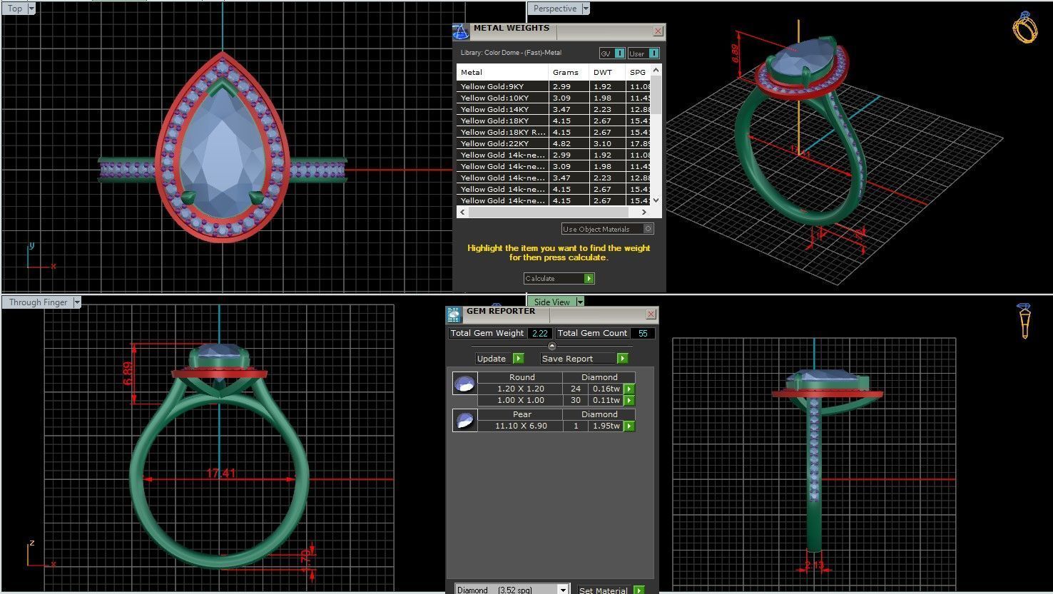 Pear Halo Solitaire ring with 360 view animation 3D print model_9