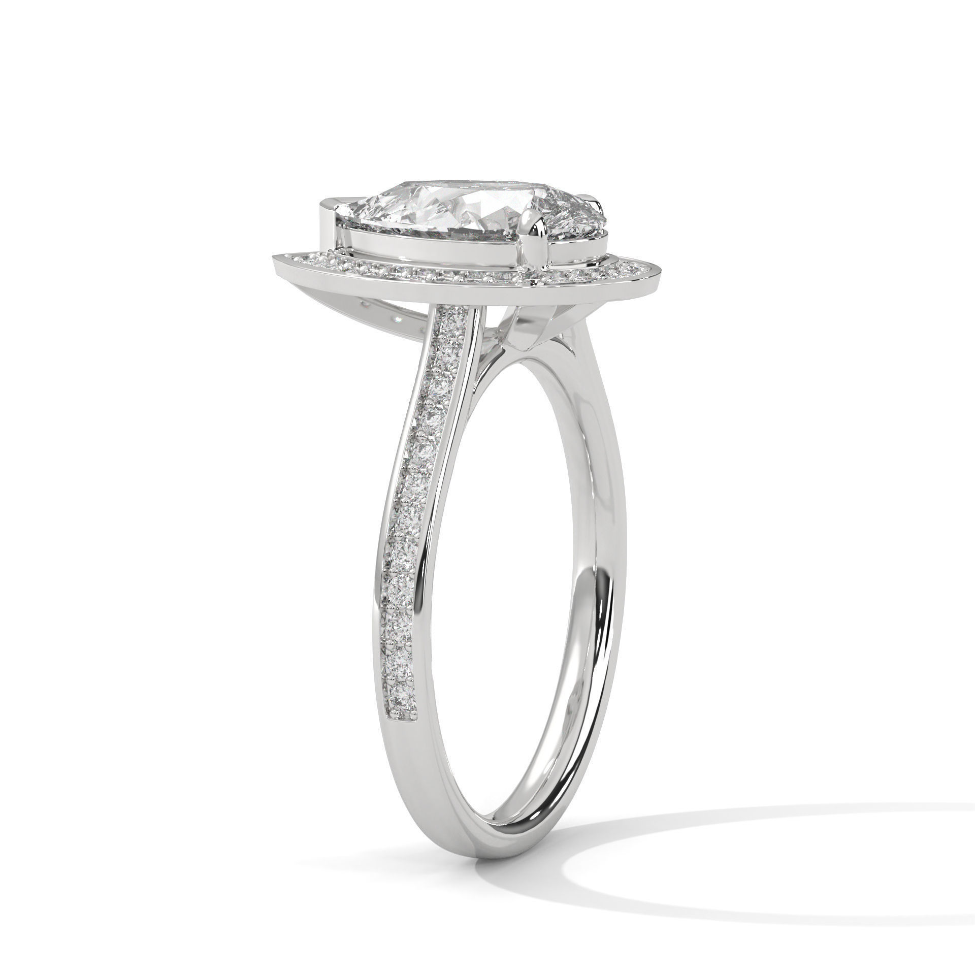Pear Halo Solitaire ring with 360 view animation 3D print model_6